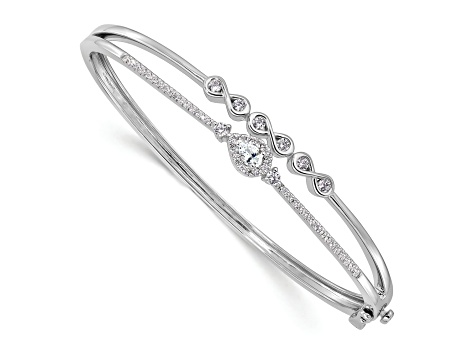 Rhodium Over 14K White Gold Lab Grown Diamond Infinity and Pear Bangle Bracelet 0.74ctw