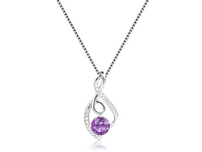 Round Amethyst and White Sapphire Sterling Silver Pendant With Chain