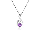 Round Amethyst and White Sapphire Sterling Silver Pendant With Chain