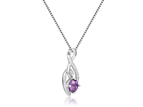 Round Amethyst and White Sapphire Sterling Silver Pendant With Chain