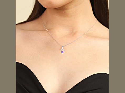 Round Amethyst and White Sapphire Sterling Silver Pendant With Chain