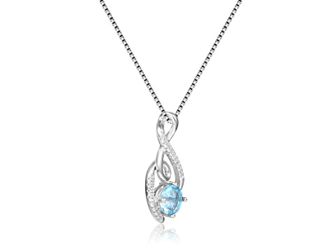 Round Blue Topaz and White Sapphire Sterling Silver Pendant With Chain