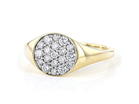 White Lab-Grown Diamond 14kt Yellow Gold Signet Ring 0.50ctw