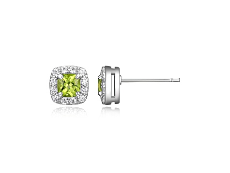 Green Peridot Platinum Over Sterling Silver Earrings