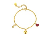 Ruby Red CZ, Kids/Teens 14k Gold Plated over Brass Heart, Cowbell, and Infinity Charm Bracelet