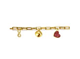 Ruby Red CZ, Kids/Teens 14k Gold Plated over Brass Heart, Cowbell, and Infinity Charm Bracelet