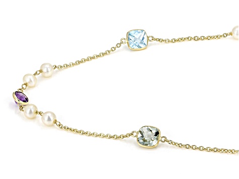 Multi-Gem 14k Yellow Gold Necklace 5.40ctw