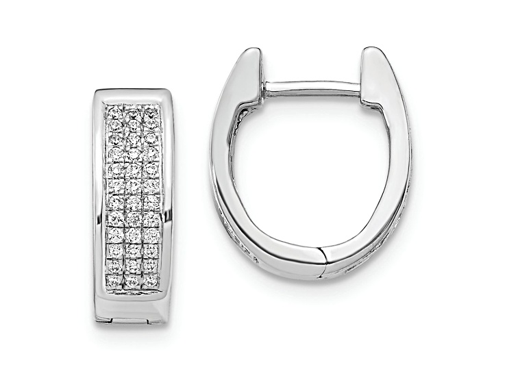 Rhodium Over 10k White Gold 1/2" 0.24ctw Diamond Small Hinged Oval Hoop Earrings