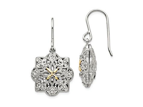 Sterling Silver Rhodium-plated with 14K Accent Diamond Vintage Earrings