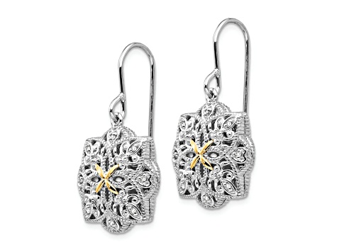 Sterling Silver Rhodium-plated with 14K Accent Diamond Vintage Earrings