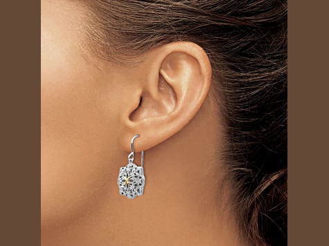 Sterling Silver Rhodium-plated with 14K Accent Diamond Vintage Earrings