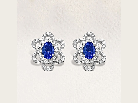 14K White Gold Tanzanite and Diamond Earrings  1.04ctw