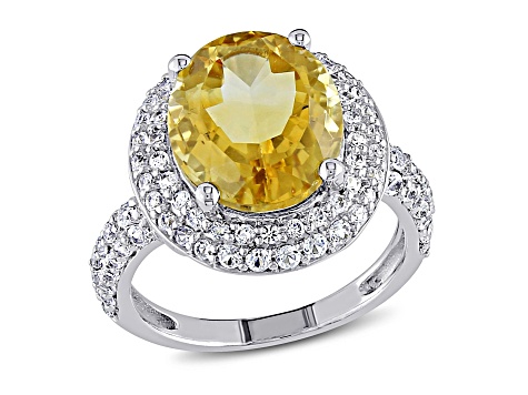 Citrine and White Topaz Sterling Silver Double Halo Ring 5.63ctw