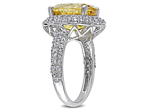 Citrine and White Topaz Sterling Silver Double Halo Ring 5.63ctw