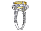 Citrine and White Topaz Sterling Silver Double Halo Ring 5.63ctw