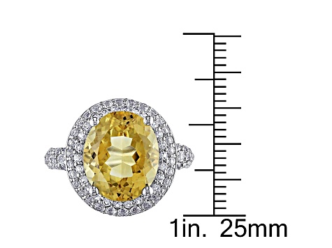 Citrine and White Topaz Sterling Silver Double Halo Ring 5.63ctw