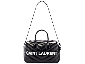 Saint Laurent Miles Logo Black Calf Leather Duffel Bowling Bag