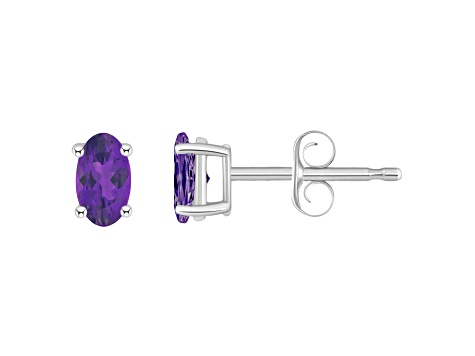 5x3mm Oval Amethyst 14k White Gold Stud Earrings