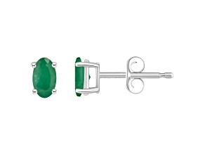 5x3mm Oval Emerald 14k White Gold Stud Earrings