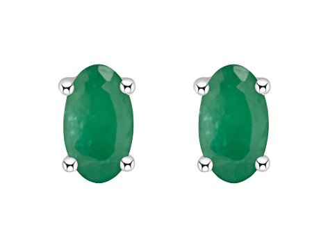 5x3mm Oval Emerald 14k White Gold Stud Earrings