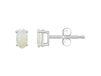 Picture of 5x3mm Oval Opal 14k White Gold Stud Earrings