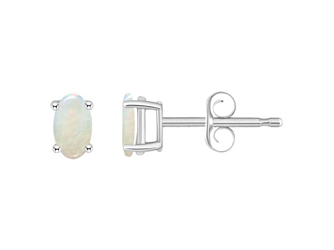 5x3mm Oval Opal 14k White Gold Stud Earrings