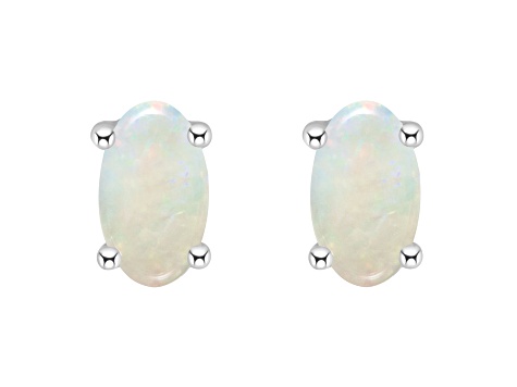 5x3mm Oval Opal 14k White Gold Stud Earrings