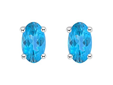 5x3mm Oval Blue Topaz 14k White Gold Stud Earrings