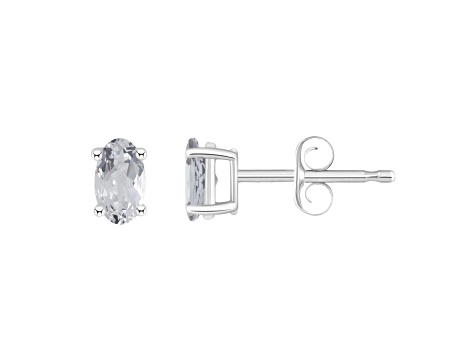 5x3mm Oval White Topaz 14k White Gold Stud Earrings