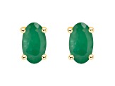 5x3mm Oval Emerald 14k Yellow Gold Stud Earrings