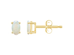5x3mm Oval Opal 14k Yellow Gold Stud Earrings