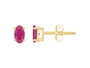 5x3mm Oval Ruby 14k Yellow Gold Stud Earrings