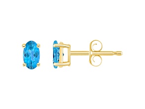 5x3mm Oval Blue Topaz 14k Yellow Gold Stud Earrings