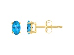 5x3mm Oval Blue Topaz 14k Yellow Gold Stud Earrings