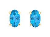 5x3mm Oval Blue Topaz 14k Yellow Gold Stud Earrings