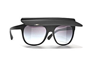 Chanel Visor Square Black Frame with Gold Logo / Gray Lenses Sunglasses