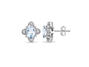 Sky Blue Topaz & Accent White Diamond Sterling Silver Earrings 1.00ctw