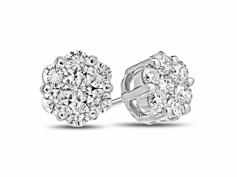 1.50ctw Diamond Cluster Earrings in 14k White Gold