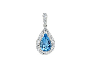 14K White Gold Pear Shape Aquamarine and Diamond Pendant 0.61ctw