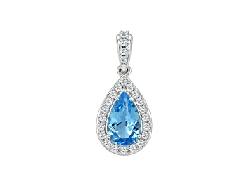 Picture of 14K White Gold Pear Shape Aquamarine and Diamond Pendant 0.61ctw