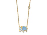 10k Yellow Gold Polished Cable Chain Cubic Zirconia Blue Enameled Elephant 18 Inch Necklace