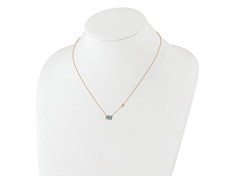 10k Yellow Gold Polished Cable Chain Cubic Zirconia Blue Enameled Elephant 18 Inch Necklace