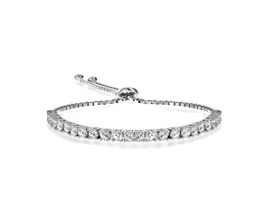 Clear Cubic Zirconia, Rhodium Plated over Brass Bolo Adjustable Bracelet