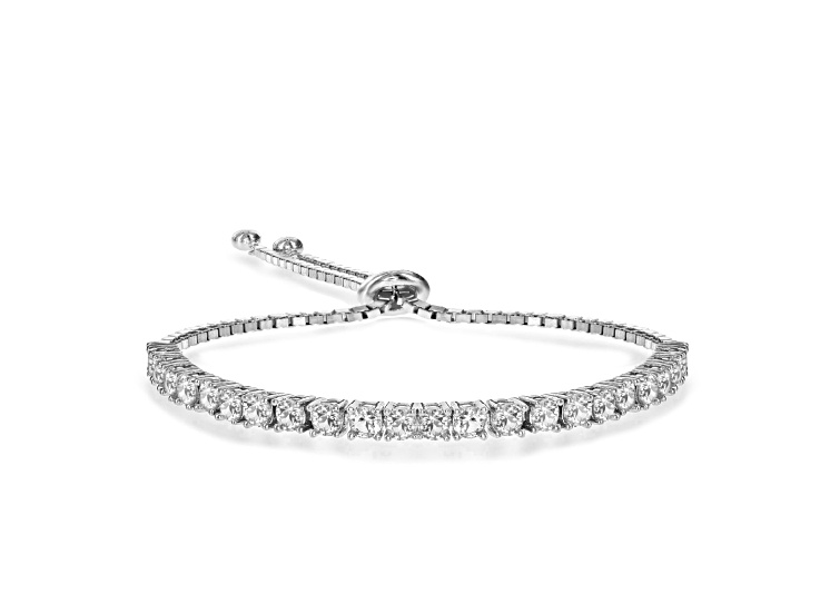 Clear Cubic Zirconia, Rhodium Plated over Brass Bolo Adjustable Bracelet