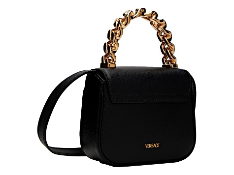 Versace Top Handle Black Mini Vitello Leather Handbag - 18X3GA | JTV