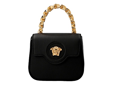 Versace Top Handle Black Mini Vitello Leather Handbag - 18X3GA | JTV