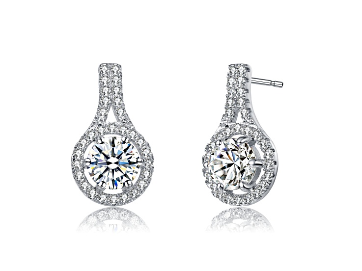 Rhodium Plated over Brass with Clear Cubic Zirconia Drop Earrings