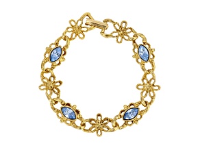 Gold Tone Light Blue Navette Crystal Bracelet