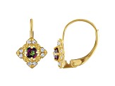 10K Yellow Gold Round Mystic Fire Topaz and Diamond Leverback Earrings .22ctw