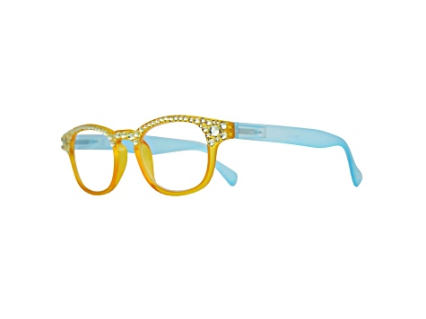 Light Blue Crystal Square Frame Reading Glasses. Strength 2.00